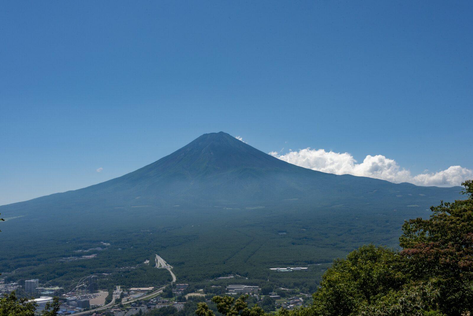 Mount Fuji seen from a hillside overlook